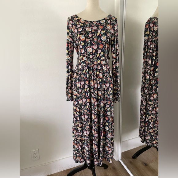 Boden Amelie Floral Long Sleeve Midi Dress, Empire Waist Navy - Picture 3 of 10